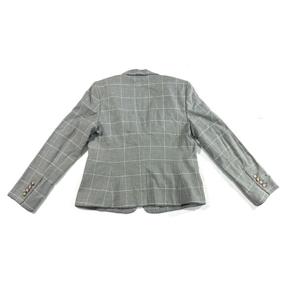 Ann Taylor Women’s Size 4 Linen Blend Gray Windowpane Plaid One Button Blazer - Picture 8 of 8